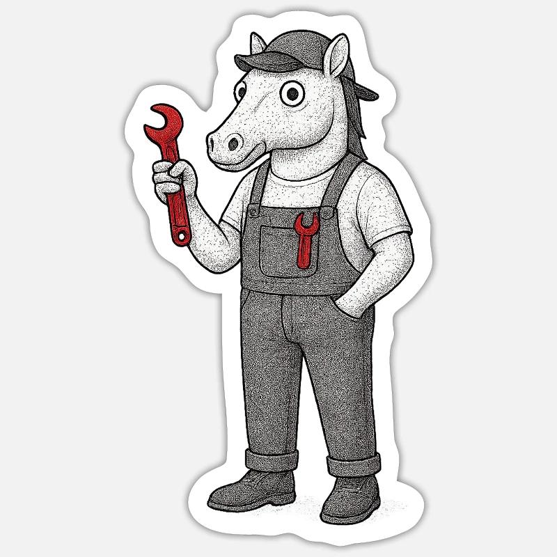 Mécanique de chevaux à clé à molette - Sticker taille S (10 x 10 cm) - blanc mat