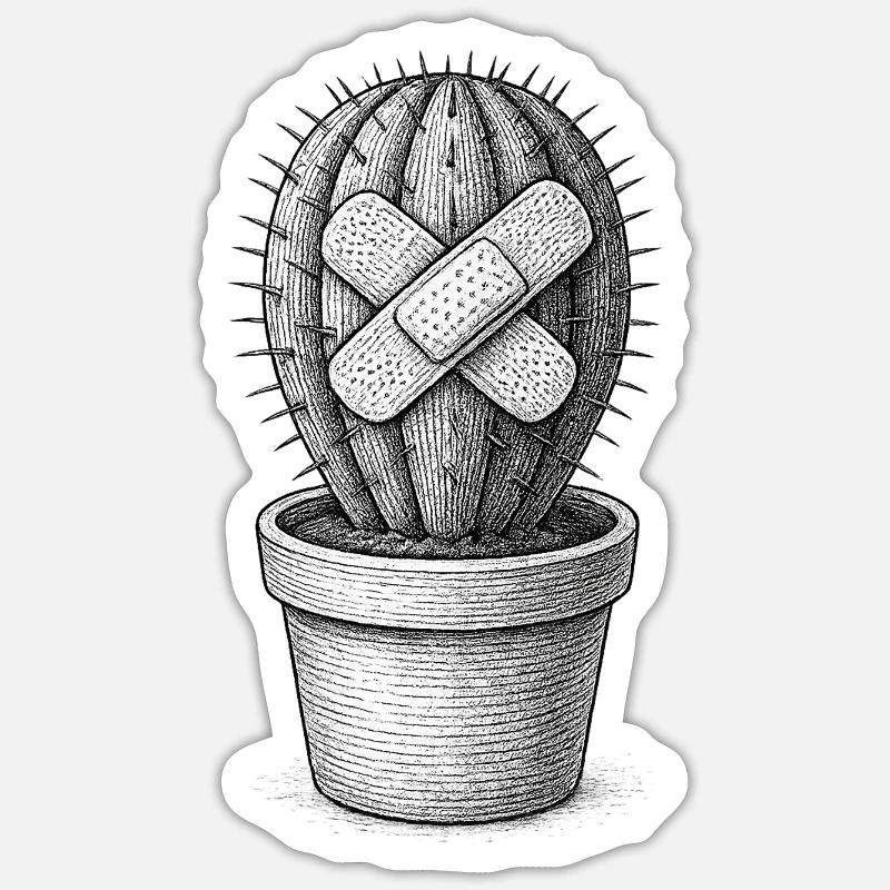 Cactus bandé - Sticker taille S (10 x 10 cm) - blanc mat