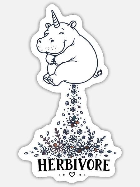 Blumenregen-Hippo Veganer - Sticker Größe S (10 x 10 cm) - Mattweiß