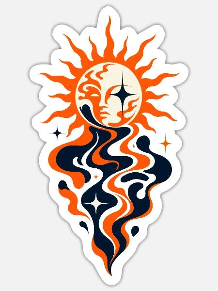 Abstrakte Sonne – Retro Cosmic Design - Sticker Größe S (10 x 10 cm) - Mattweiß