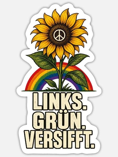 Links Grün Versifft – Sonnenblume und Peace - Sticker Größe S (10 x 10 cm) - Mattweiß