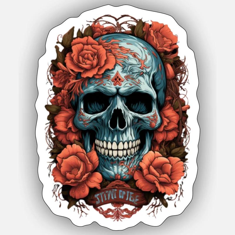 Tête de mort fleurie - Sticker taille S (10 x 10 cm) - blanc mat