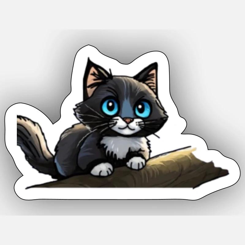 Cat on Tree - Sticker Größe S (10 x 10 cm) - Mattweiß