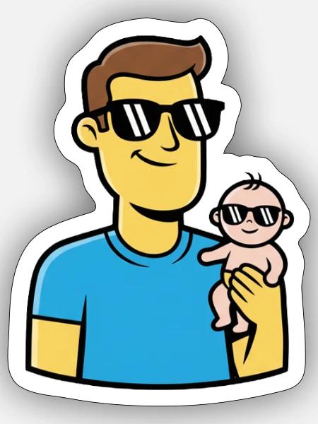 Papa & Baby | Cooles Vater & Kind Partnerlook - Sticker Größe S (10 x 10 cm) - Mattweiß