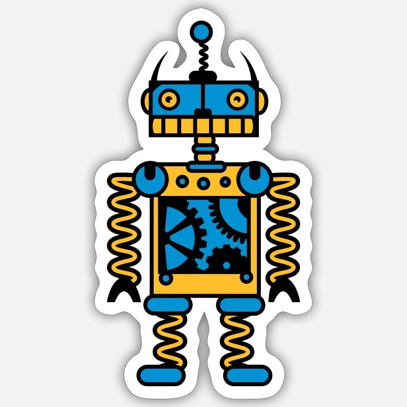 Un robot avec des engrenages - Sticker taille S (10 x 10 cm) - blanc mat