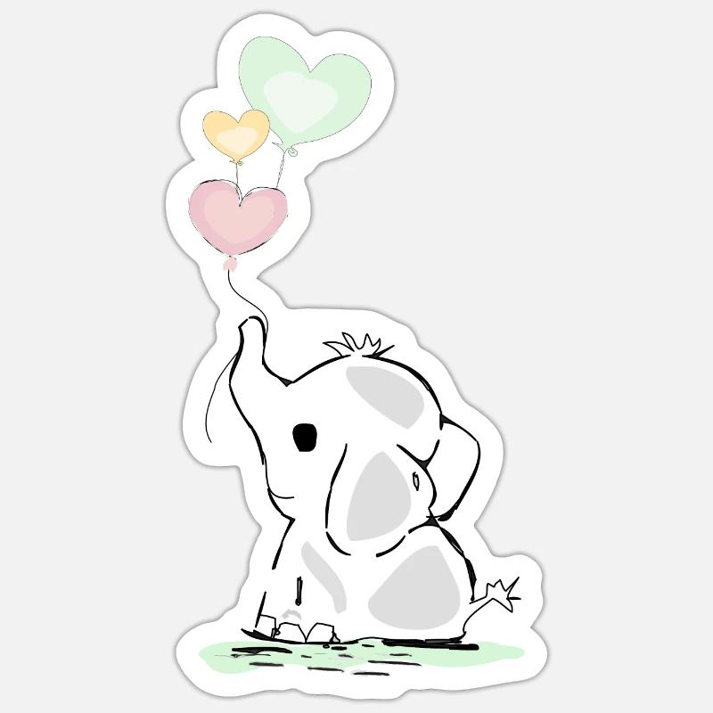 Elefant mit Luftballons - Sticker Größe S (10 x 10 cm) - Mattweiß