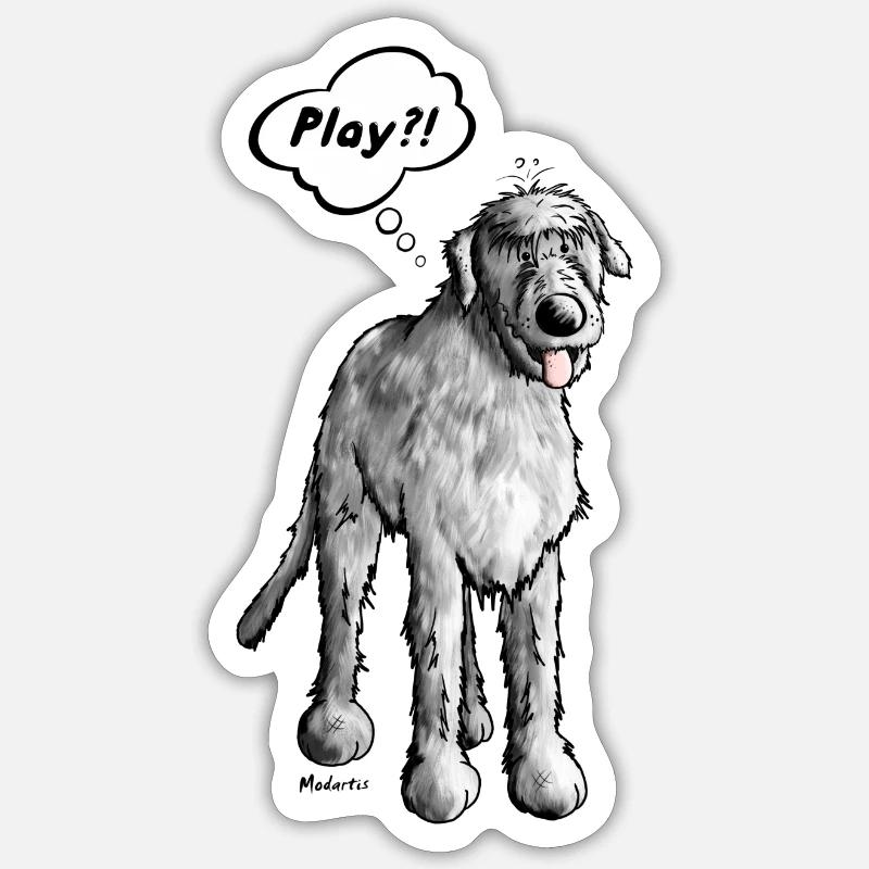 Irish wolfhound - cartoon - comic - funny - Sticker size S (10 x 10 cm) - white matte