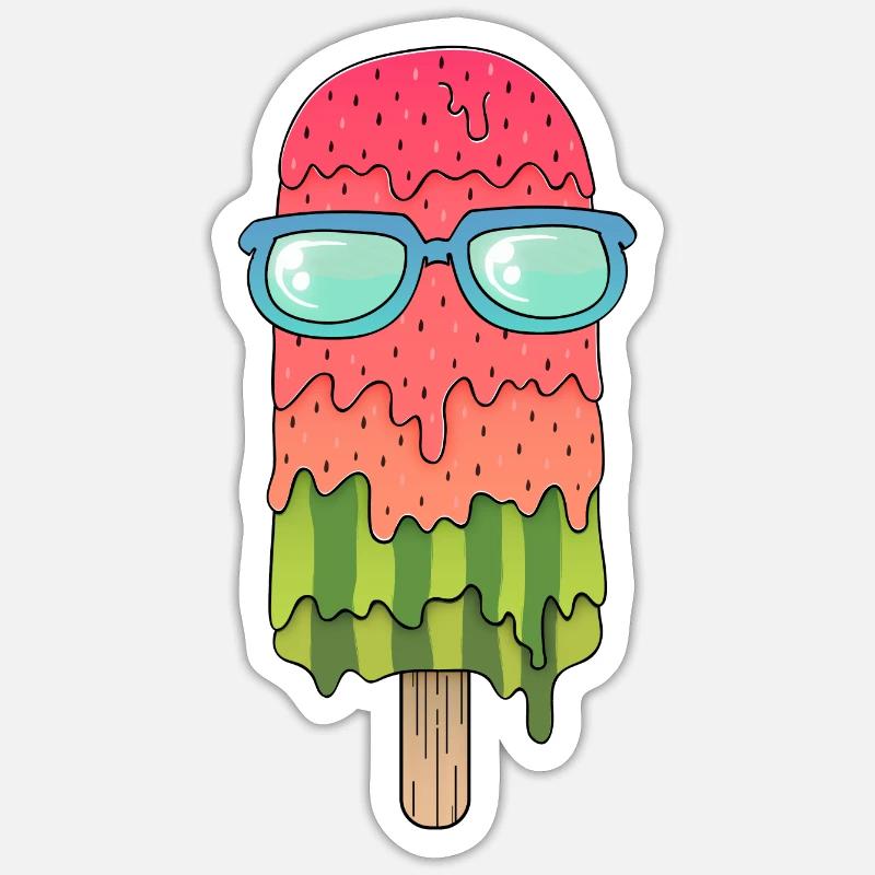 Melonen-Eis (Sonnenbrille) - Sticker Größe S (10 x 10 cm) - Mattweiß