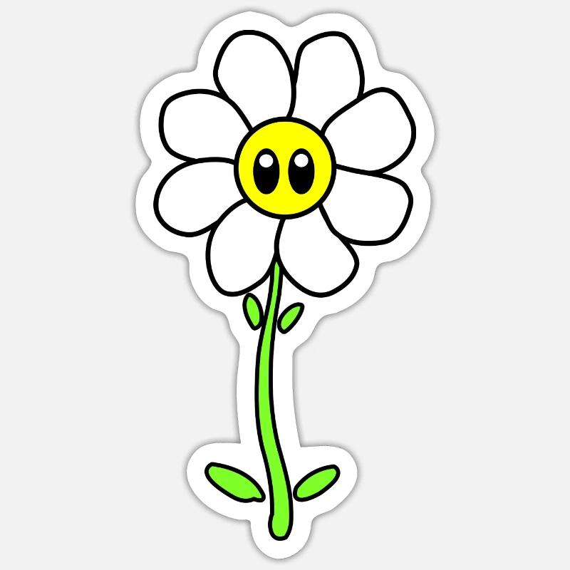 Lustiges Gänseblümchen Blume mit Gesicht 70er - Sticker Größe S (10 x 10 cm) - Mattweiß