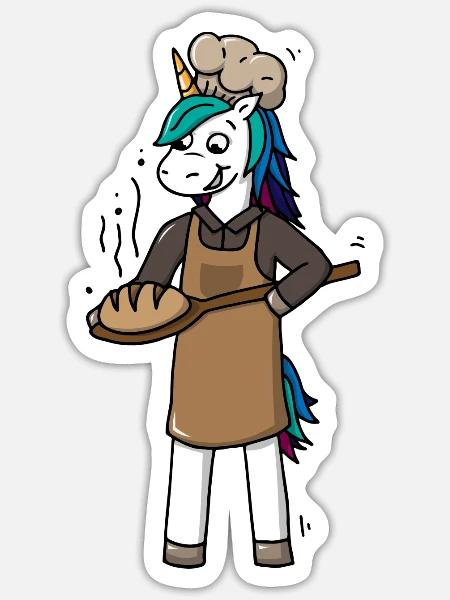 Einhorn Bäckerin Bäcker Alltagshelden - Sticker Größe S (10 x 10 cm) - Mattweiß