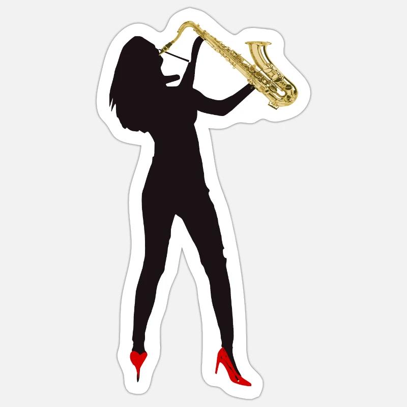 Sax Mädchen - Sticker Größe S (10 x 10 cm) - Mattweiß