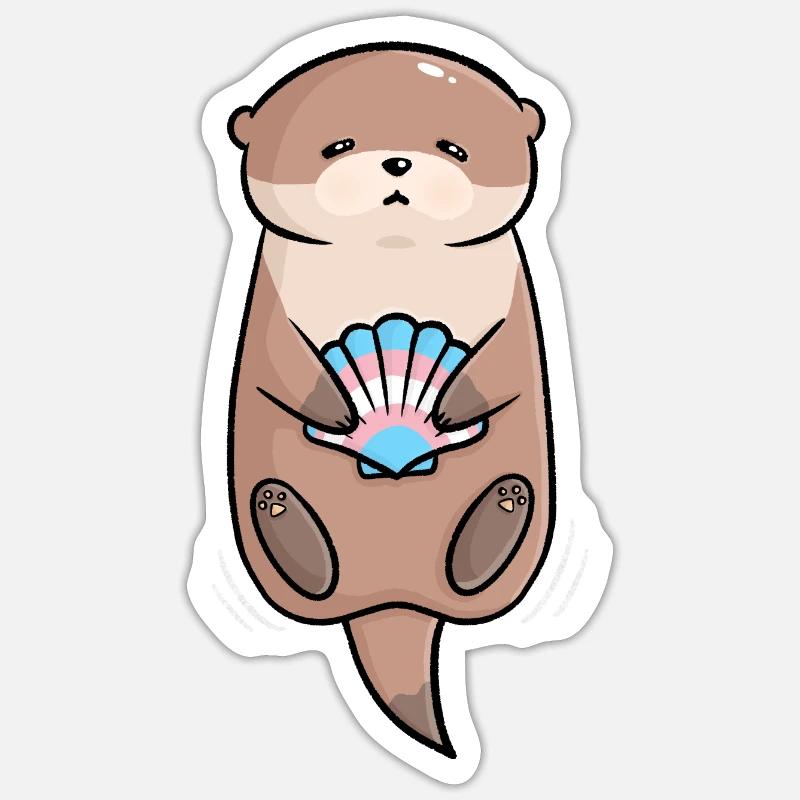 Douce loutre coquille Trans Queer drapeau drapeau LGBTQ - Sticker taille S (10 x 10 cm) - blanc mat