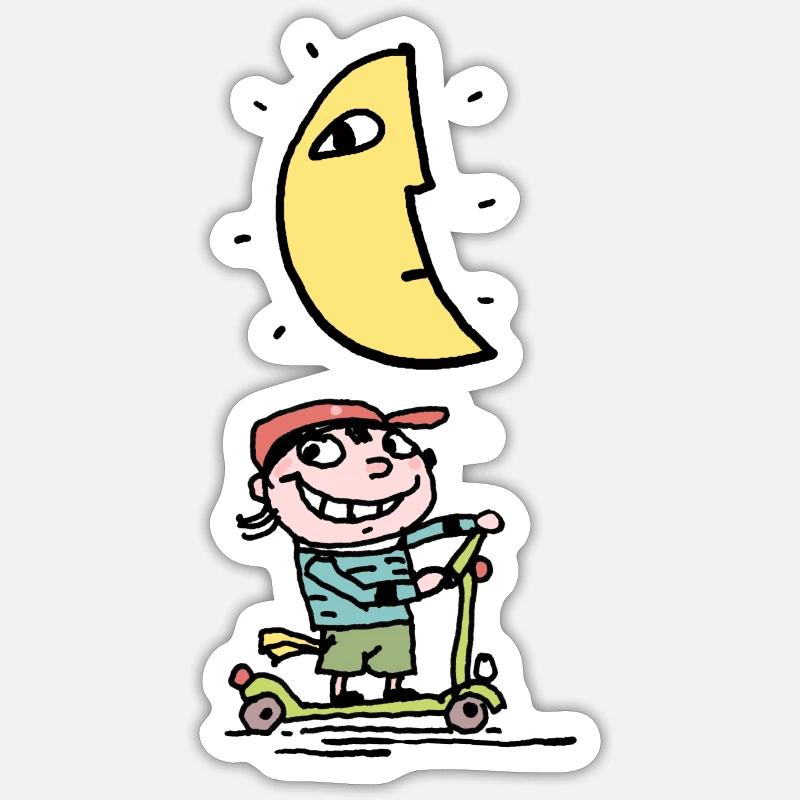 Charly et la Lune - Sticker taille S (10 x 10 cm) - blanc mat
