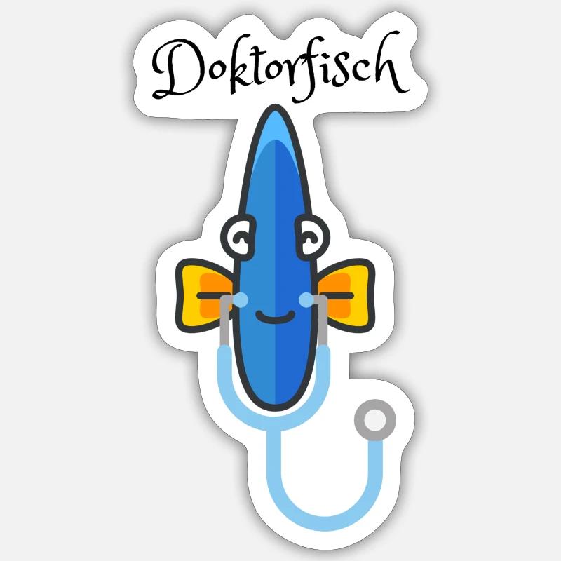 Doktorfisch - Sticker Größe S (10 x 10 cm) - Mattweiß