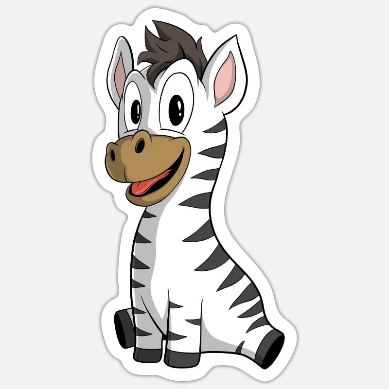 Mignon Dessin animé Zebra - Sticker taille S (10 x 10 cm) - blanc mat