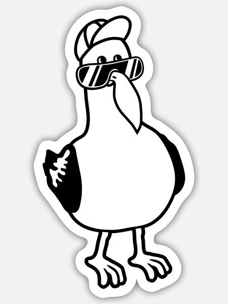 Möwe coole Sonnenbrille Mütze - Sticker Größe S (10 x 10 cm) - Mattweiß