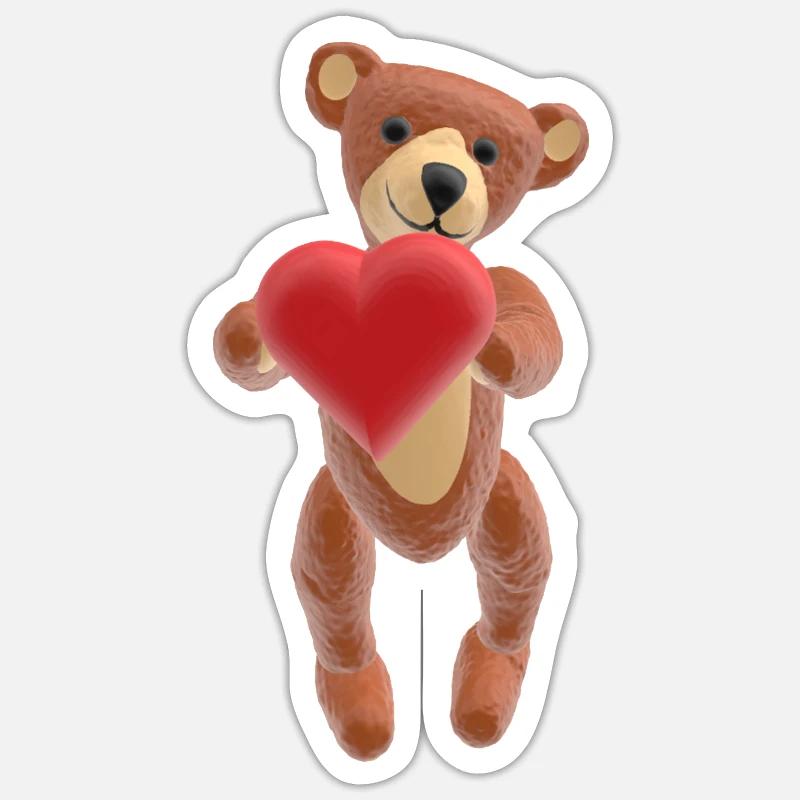 Valentine-Teddy mit Herz (3D-Optik) - Sticker Größe S (10 x 10 cm) - Mattweiß