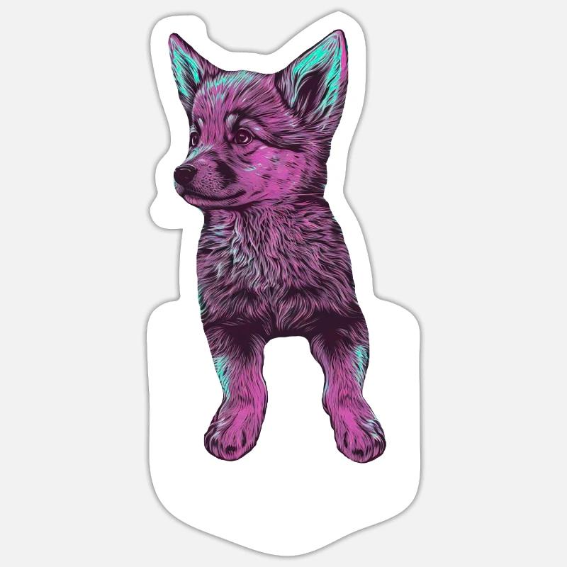 pinker Baby Wolf im Taschenformat - Sticker Größe S (10 x 10 cm) - Mattweiß