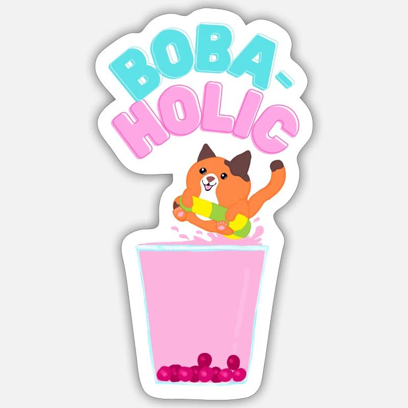 Bubble-tea cat / Boba-tea Cat - Sticker size S (10 x 10 cm) - white matte