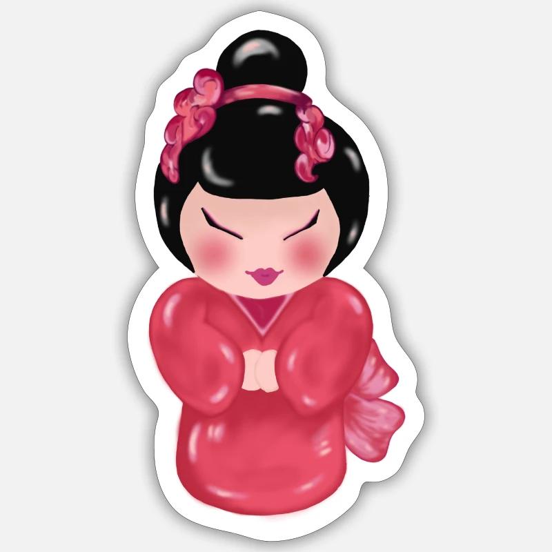 kokeshi1 - Sticker taille S (10 x 10 cm) - blanc mat