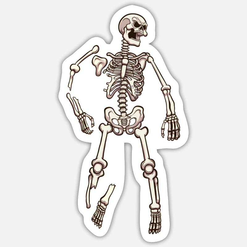 Squelette posé sur le sol - Sticker taille S (10 x 10 cm) - blanc mat