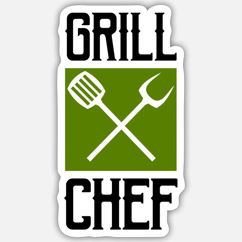 Chef grillade - Sticker taille S (10 x 10 cm) - blanc mat