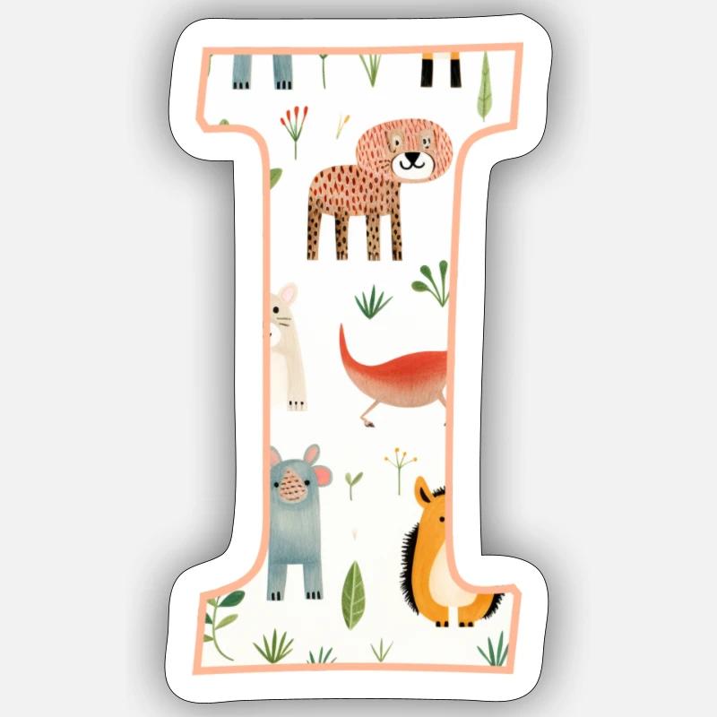 Letter I, Monogram, Animal Pattern Sticker size S (10 x 10 cm)
