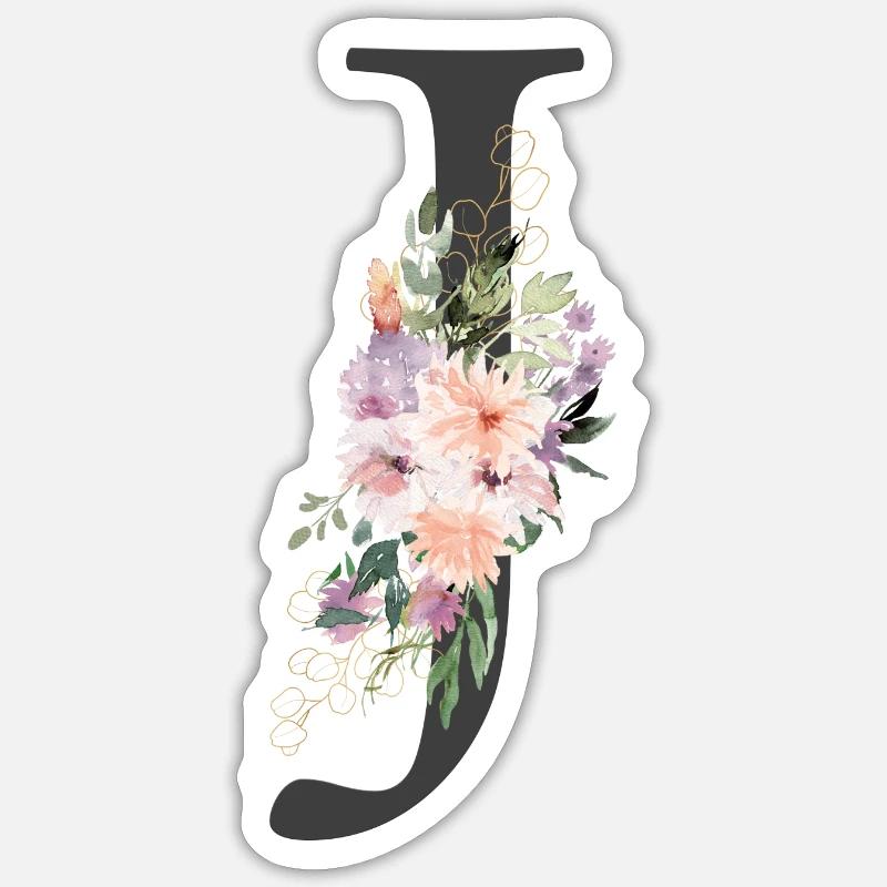 Buchstabe J, Monogramm, Blumen - Sticker Größe S (10 x 10 cm) - Mattweiß