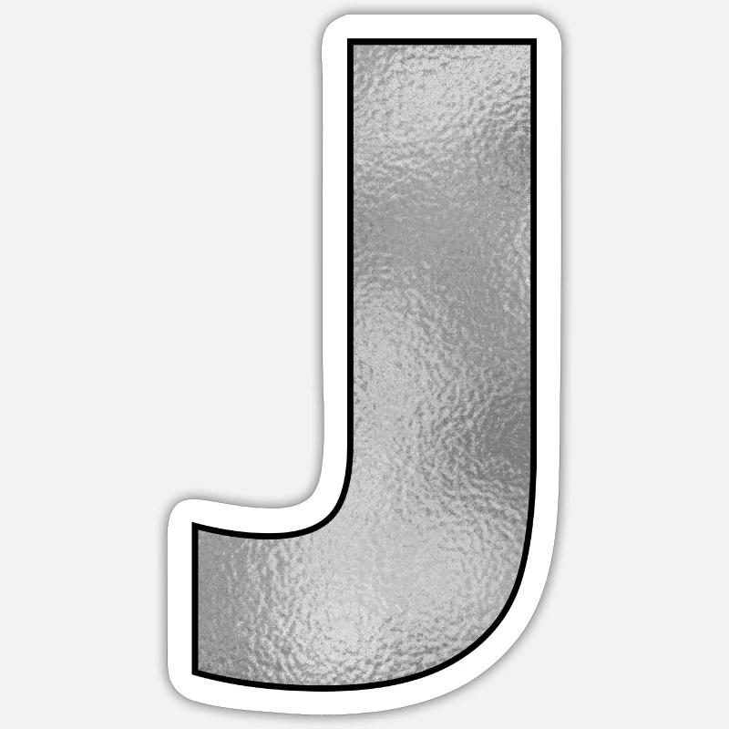 Letter J Silver - Sticker size S (10 x 10 cm) - white matte