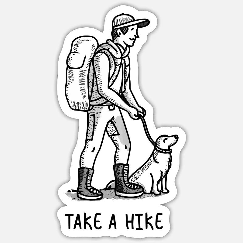 Mach eine Wanderung, Mann mit seinem Hund Sticker Größe S (10 x 10 cm)