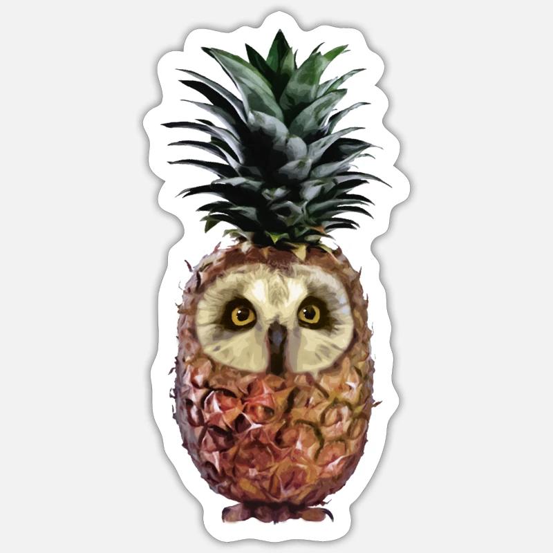 Ananas-Eule - Sticker Größe S (10 x 10 cm) - Mattweiß