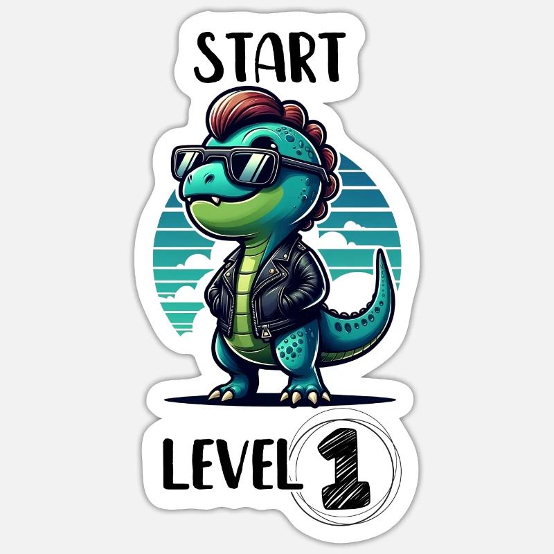 Start Level 1 - Dino Einschulung - Sticker Größe S (10 x 10 cm) - Mattweiß