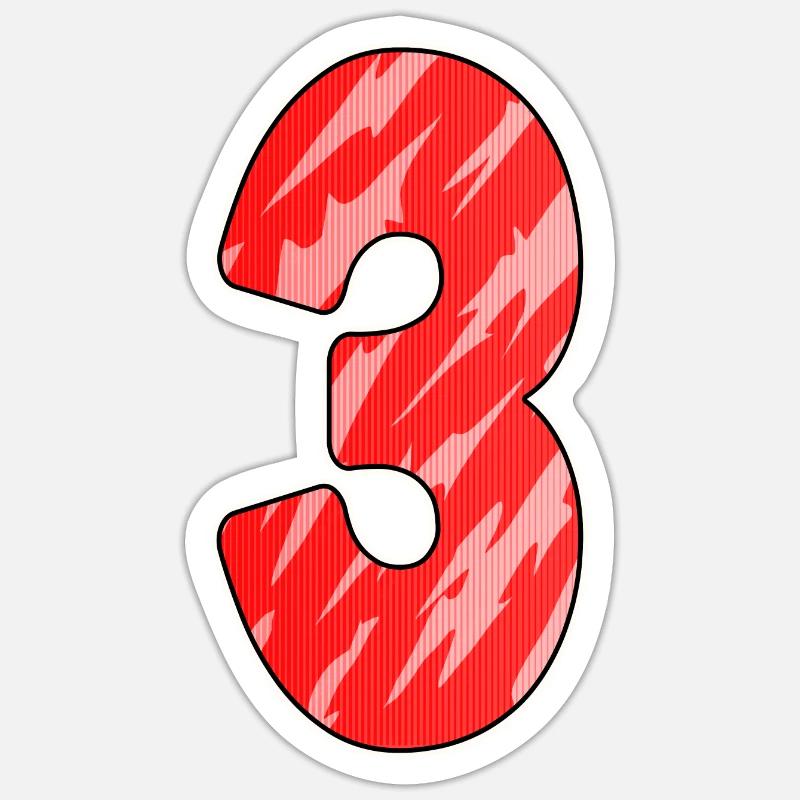 Three - 3 - Number 3 - Number 3 Red Pattern Sticker size S (10 x 10 cm)