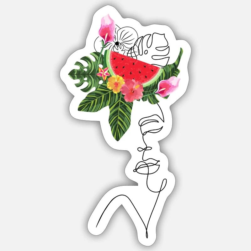 Pastèque Lady Lineart - Sticker taille S (10 x 10 cm) - blanc mat