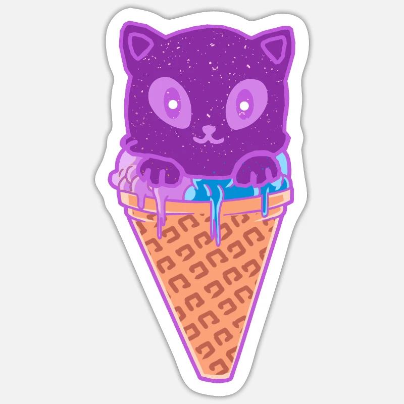 Katze Eiskreme Eiscrem - Sticker Größe S (10 x 10 cm) - Mattweiß