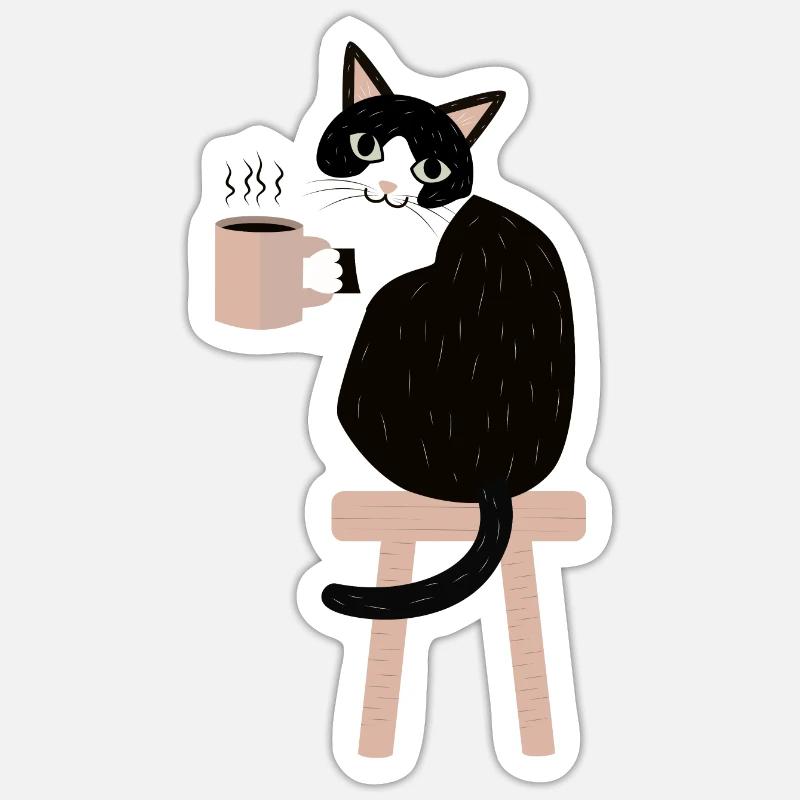 Pause café chat Sticker taille S (10 x 10 cm)