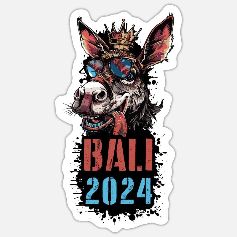 Bali 2024 Âne de vacances - Sticker taille S (10 x 10 cm) - blanc mat
