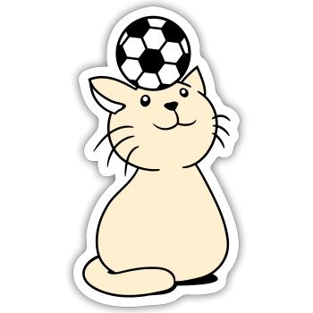 Ball Playing Cat Balancing Football Head Fun - Sticker size S (10 x 10 cm) - white matte - Front