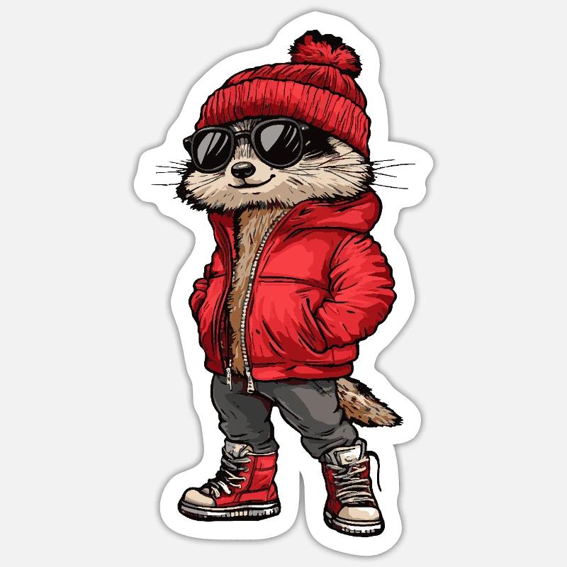 Suricate Drôle d’hiver - Sticker taille S (10 x 10 cm) - blanc mat