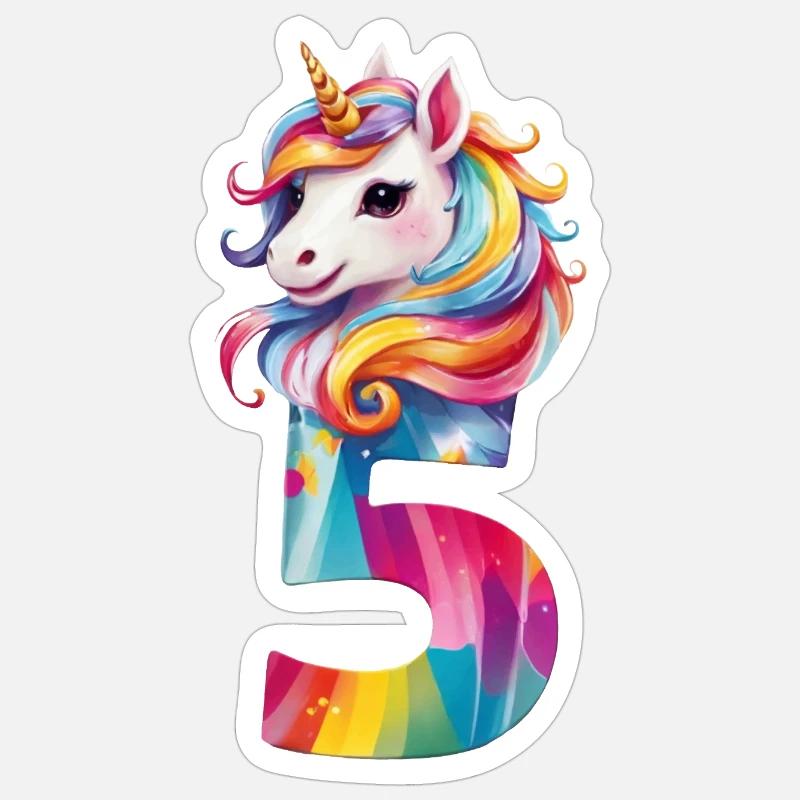 5. GEBURTSTAG EINHORN - Sticker Größe S (10 x 10 cm) - Mattweiß