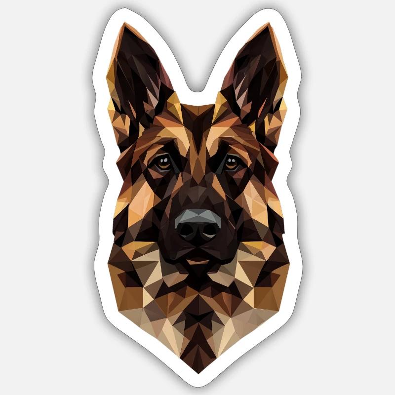 Deutscher Schäferhund Low Poly Design - Sticker Größe S (10 x 10 cm) - Mattweiß