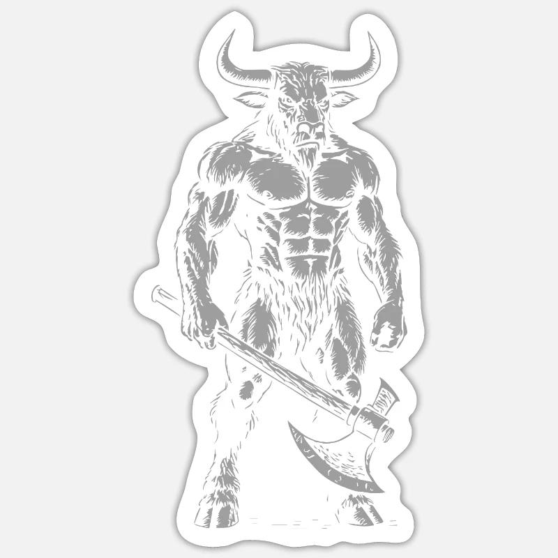 Mythical Minotaur Warrior Illustration - Sticker size S (10 x 10 cm) - white matte
