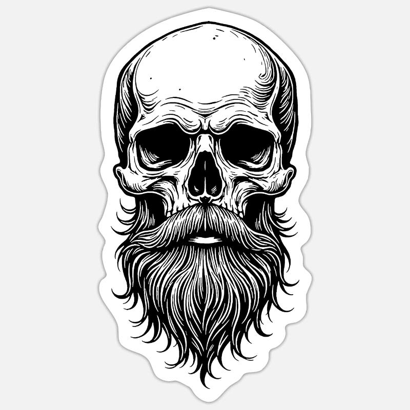 Skull mit Bart - Sticker Größe S (10 x 10 cm) - Mattweiß