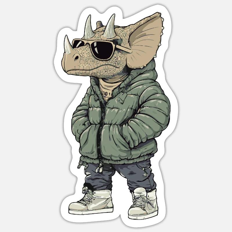 Dinosaur triceratops Cool Winter - Sticker size S (10 x 10 cm) - white matte