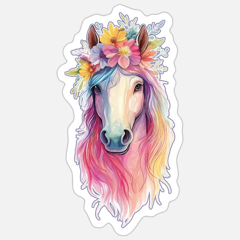 cheval coloré - Sticker taille S (10 x 10 cm) - blanc mat