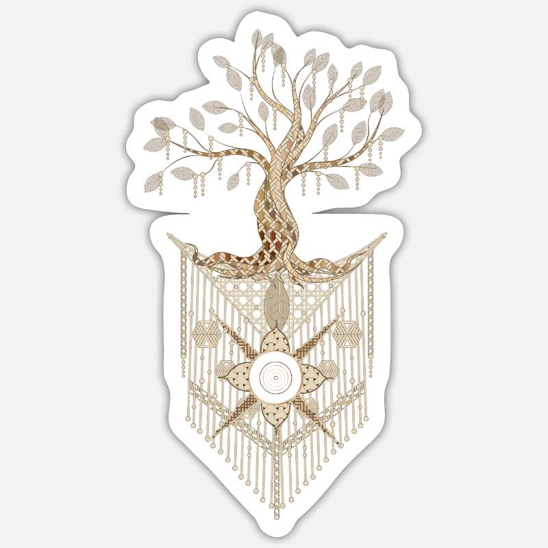 Makramee-Baum des Lebens im kunstvollen Design - Sticker Größe S (10 x 10 cm) - Mattweiß