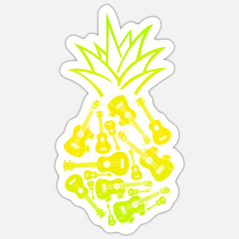 Ukulélé hawaïen uke ananas - Sticker taille S (10 x 10 cm) - blanc mat