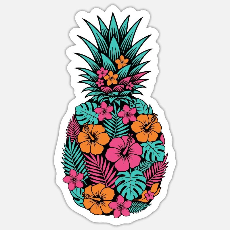 Neon Tropical Pineapple Flower Pattern - Sticker size S (10 x 10 cm) - white matte