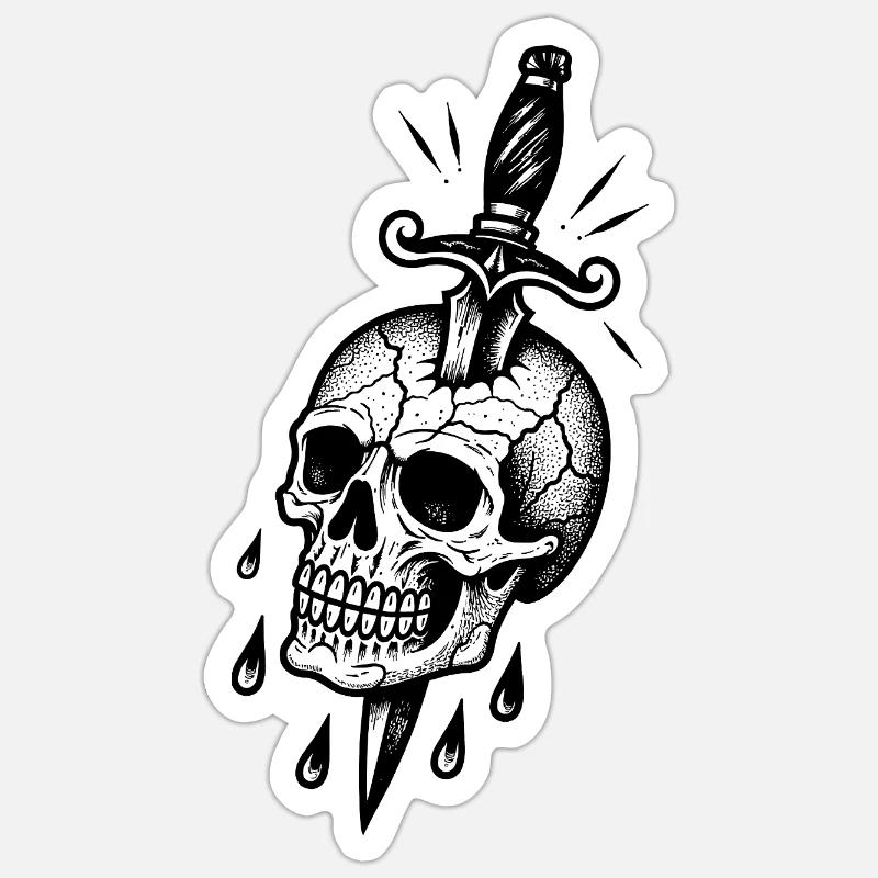 Cracked skull with a dagger - Sticker size S (10 x 10 cm) - white matte