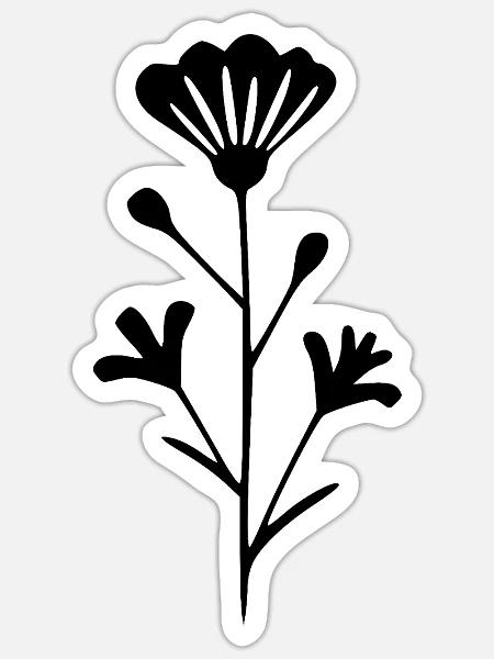 Blume schwarz Blumen Blüte Wildblumen Kräuter - Sticker Größe S (10 x 10 cm) - Mattweiß
